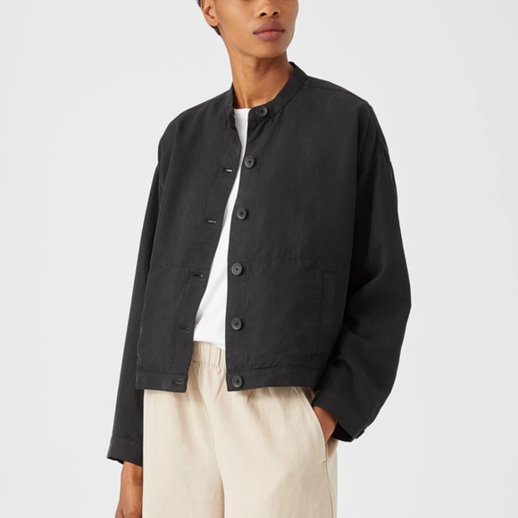 Eileen Fisher Linen Black Jacket Boxy Fit Cropped Length Front Pockets, Size Mp - Picture 1 of 16